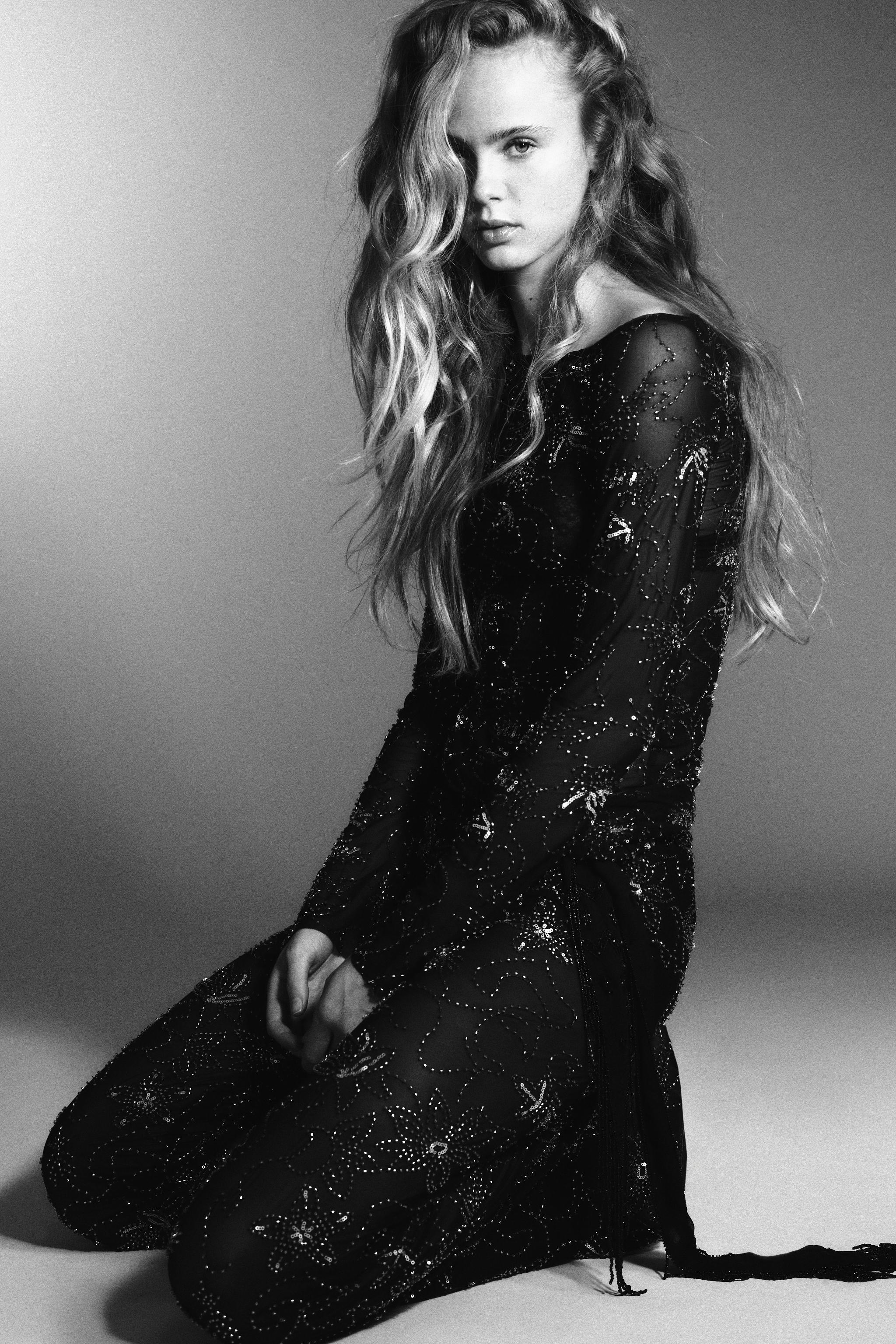 DRAPED EMBROIDERED BEADED TULLE TOP